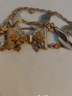 Vintage Marino Gold-Tone Women's Decorative Bracelet with Amber Accents